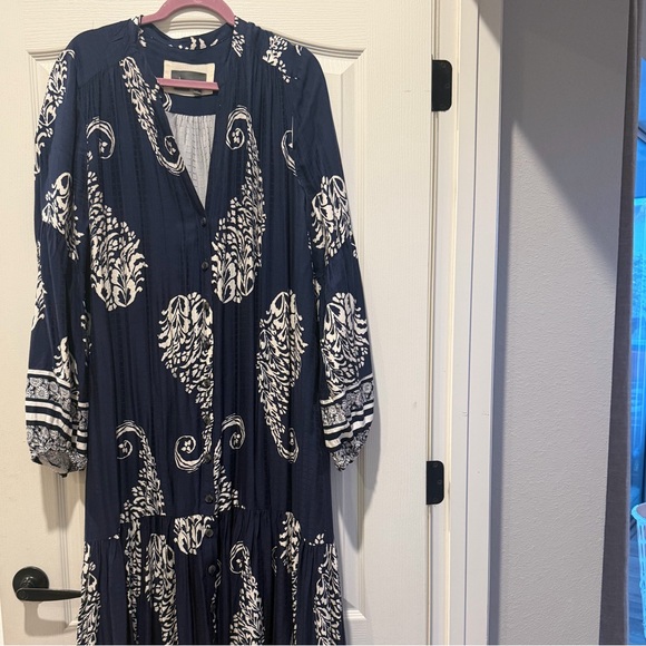 Anthropologie Navy and White Long Sleeve Dress - Picture 2 of 4